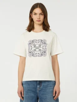 Print and embroidery-adorned cotton T-shirt - WHITE