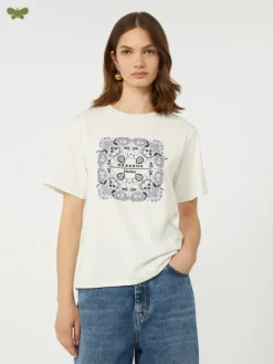 Print and embroidery-adorned cotton T-shirt - WHITE