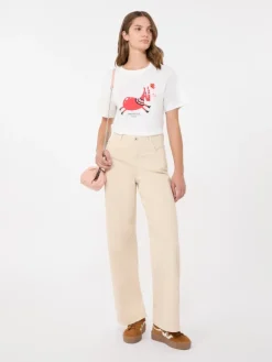 Print and embroidery-adorned cotton T-shirt - WHITE