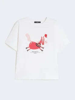 Print and embroidery-adorned cotton T-shirt - WHITE