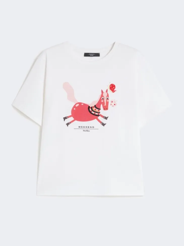 Print and embroidery-adorned cotton T-shirt - WHITE