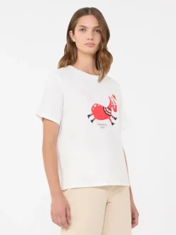 Print and embroidery-adorned cotton T-shirt - WHITE