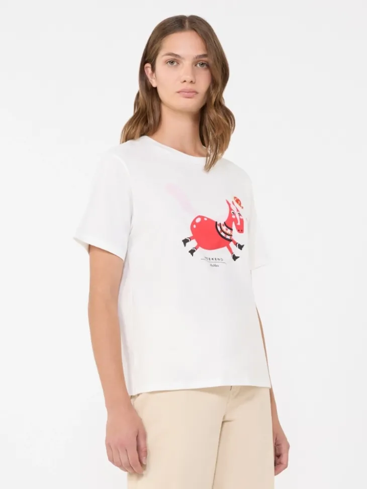 Print and embroidery-adorned cotton T-shirt - WHITE
