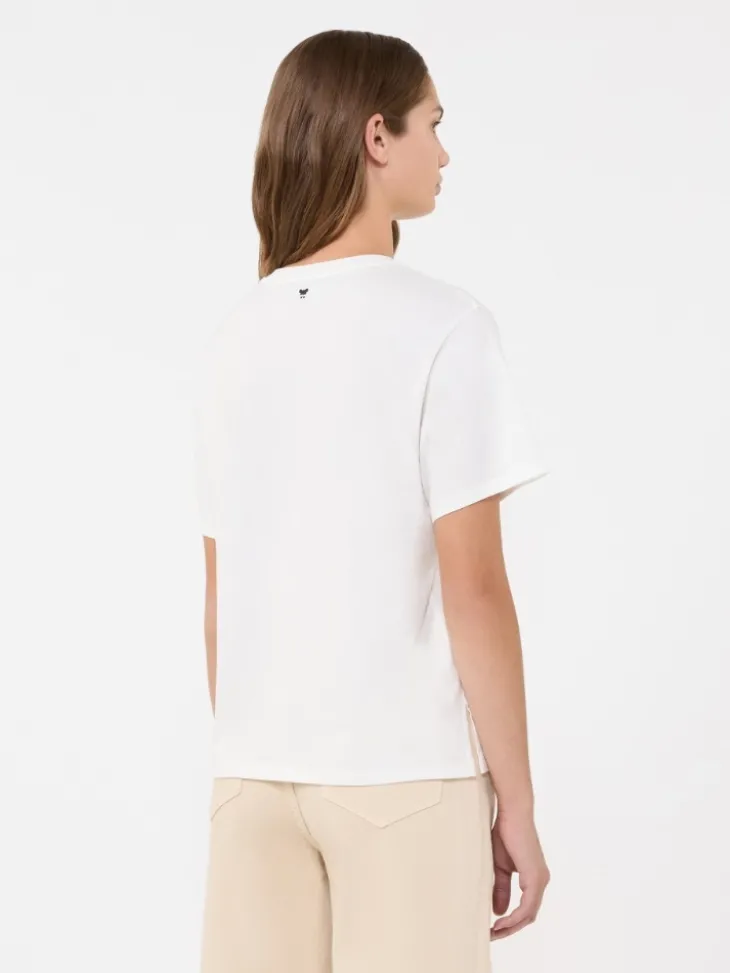 Print and embroidery-adorned cotton T-shirt - WHITE