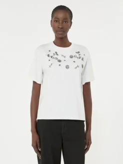 Print and embroidery-adorned jersey T-shirt - WHITE