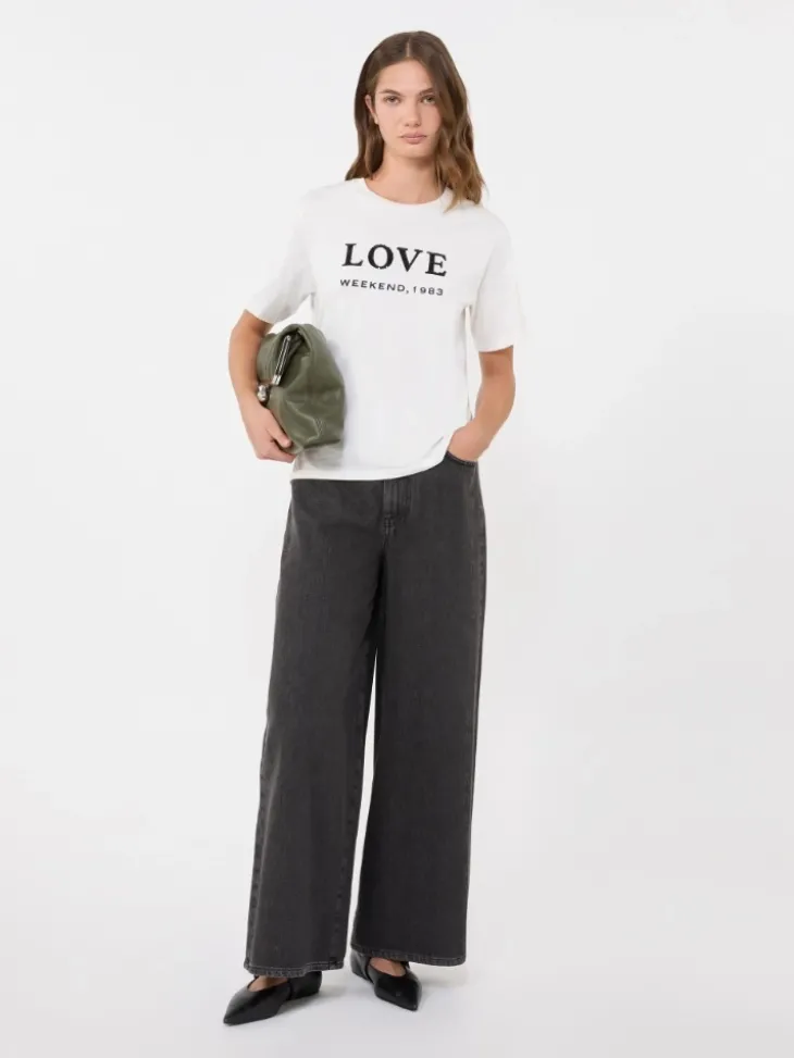 Print and embroidery-adorned jersey T-shirt - WHITE