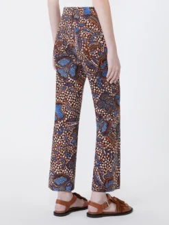 Printed basketweave cotton trousers - TOBACCO