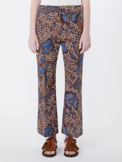 Printed basketweave cotton trousers - TOBACCO
