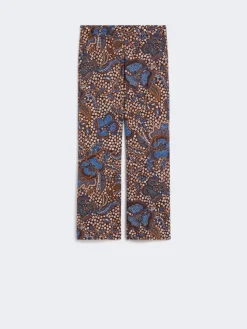 Printed basketweave cotton trousers - TOBACCO