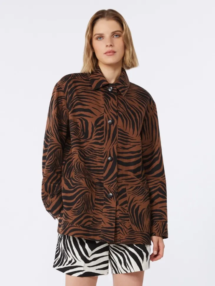 Printed cotton and linen shirt - BROWN