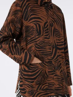 Printed cotton and linen shirt - BROWN