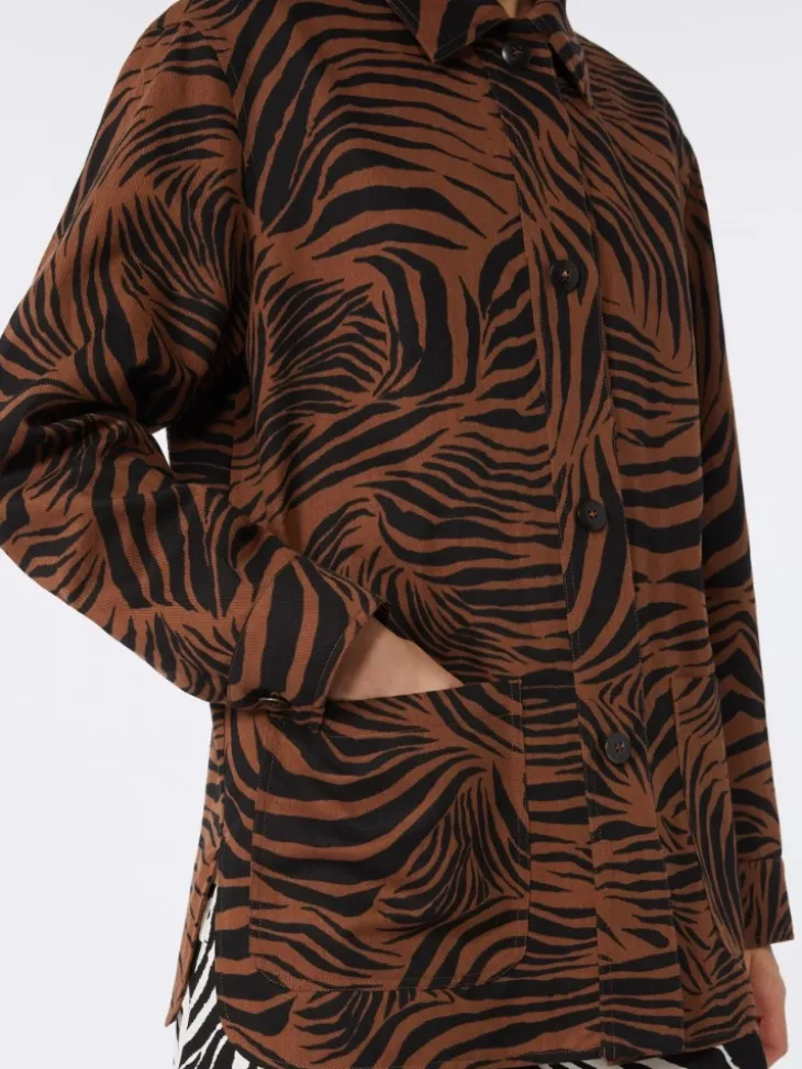 Printed cotton and linen shirt - BROWN