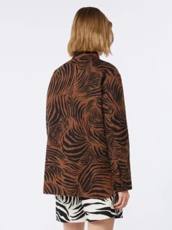 Printed cotton and linen shirt - BROWN