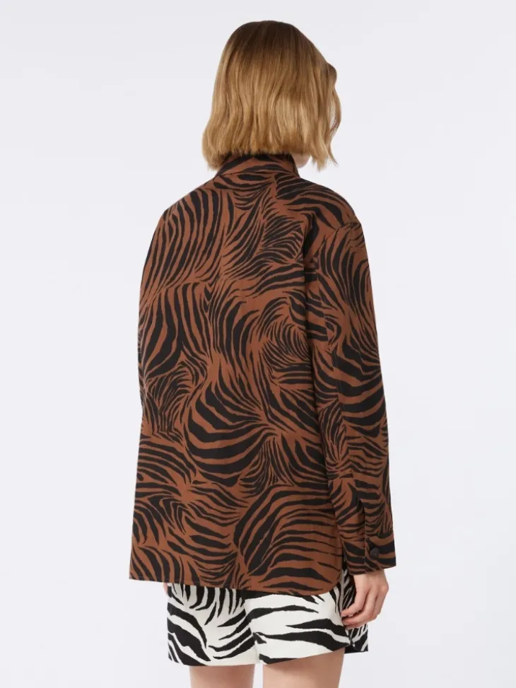 Printed cotton and linen shirt - BROWN