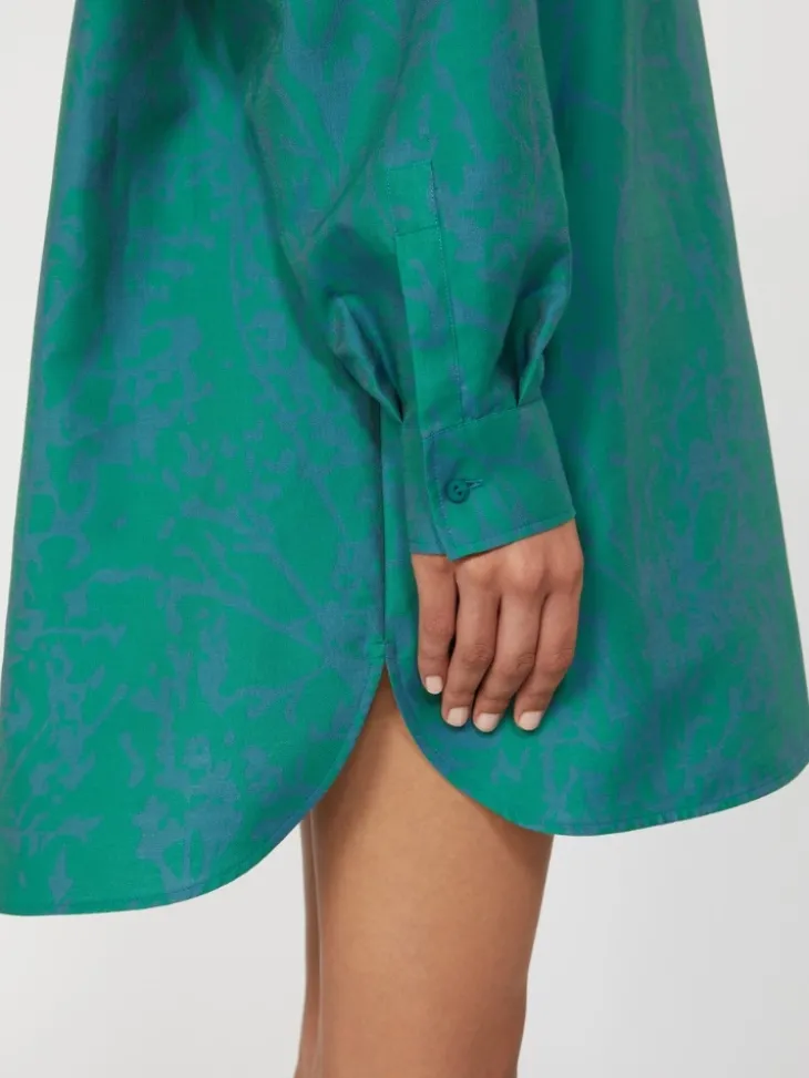 Printed cotton and silk shirt dress - GREEN