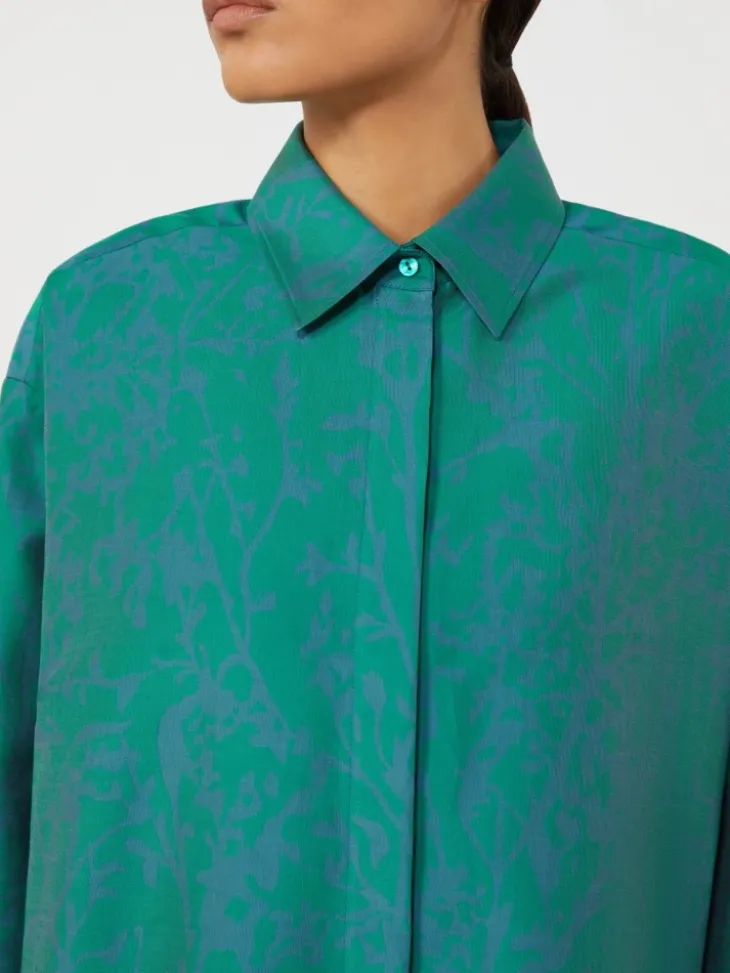 Printed cotton and silk shirt dress - GREEN
