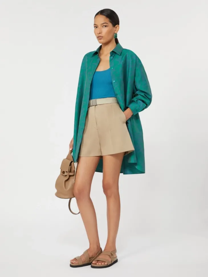 Printed cotton and silk shirt dress - GREEN