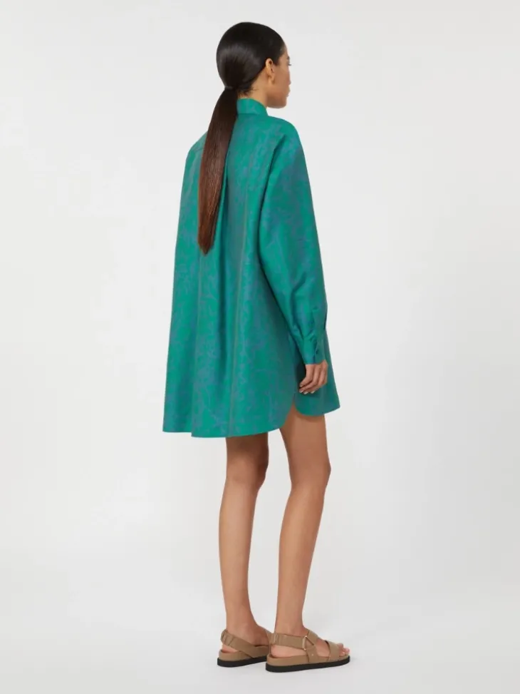 Printed cotton and silk shirt dress - GREEN