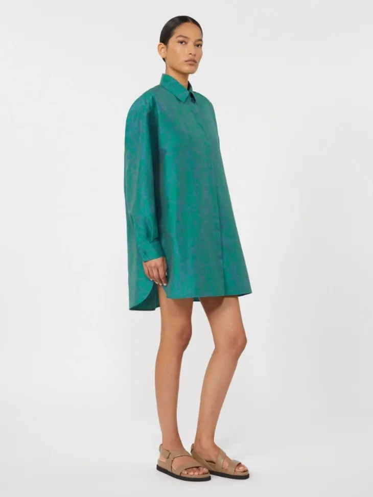 Printed cotton and silk shirt dress - GREEN