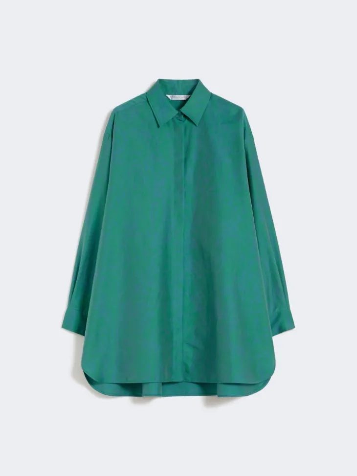 Printed cotton and silk shirt dress - GREEN