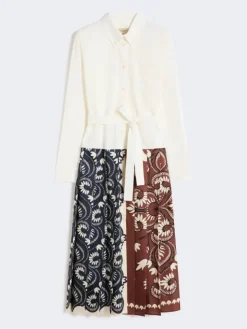 Printed cotton and twill shirt dress - WHITE