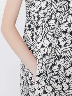 Printed cotton basketweave A-line dress - BLACK