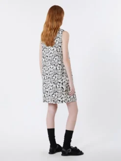 Printed cotton basketweave A-line dress - BLACK