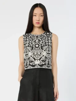 Printed cotton crop top - BLACK