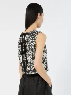 Printed cotton crop top - BLACK