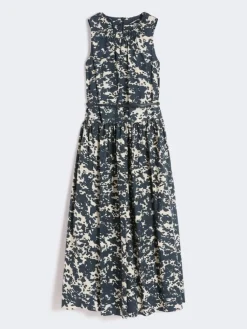Printed cotton dress with belt - ULTRAMARINE