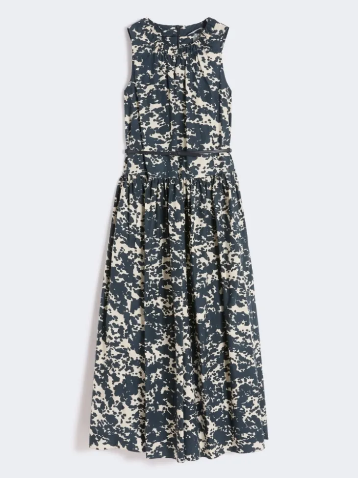 Printed cotton dress with belt - ULTRAMARINE
