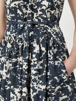 Printed cotton dress with belt - ULTRAMARINE