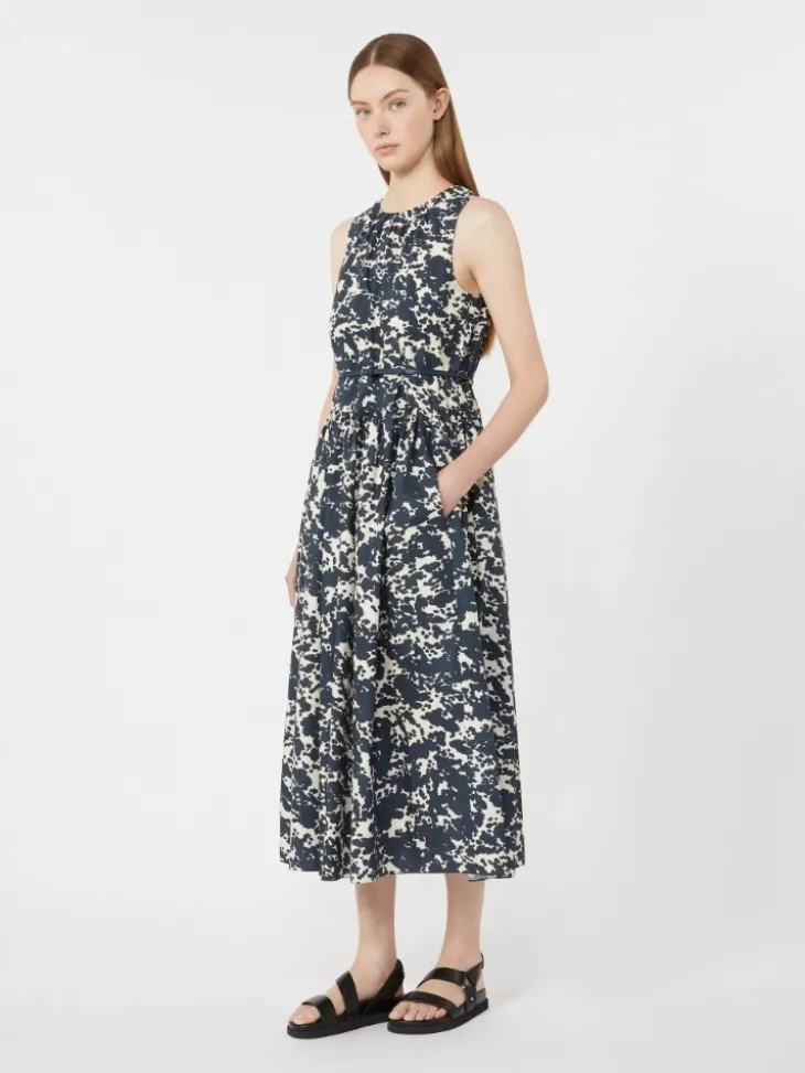 Printed cotton dress with belt - ULTRAMARINE