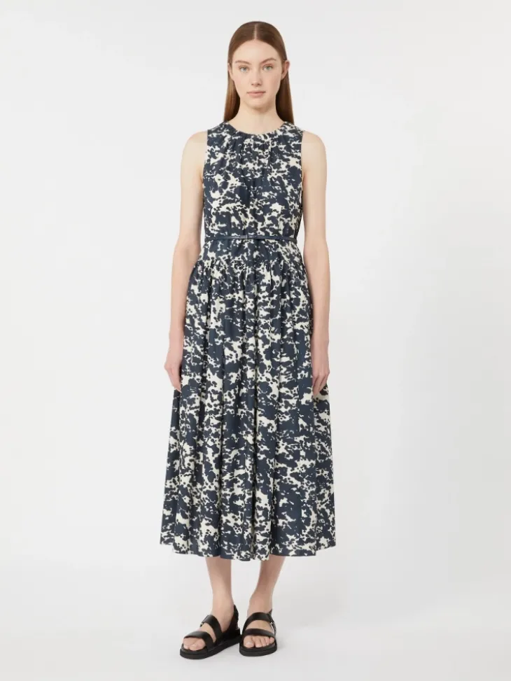 Printed cotton dress with belt - ULTRAMARINE
