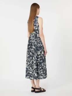 Printed cotton dress with belt - ULTRAMARINE