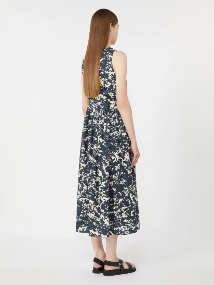 Printed cotton dress with belt - ULTRAMARINE
