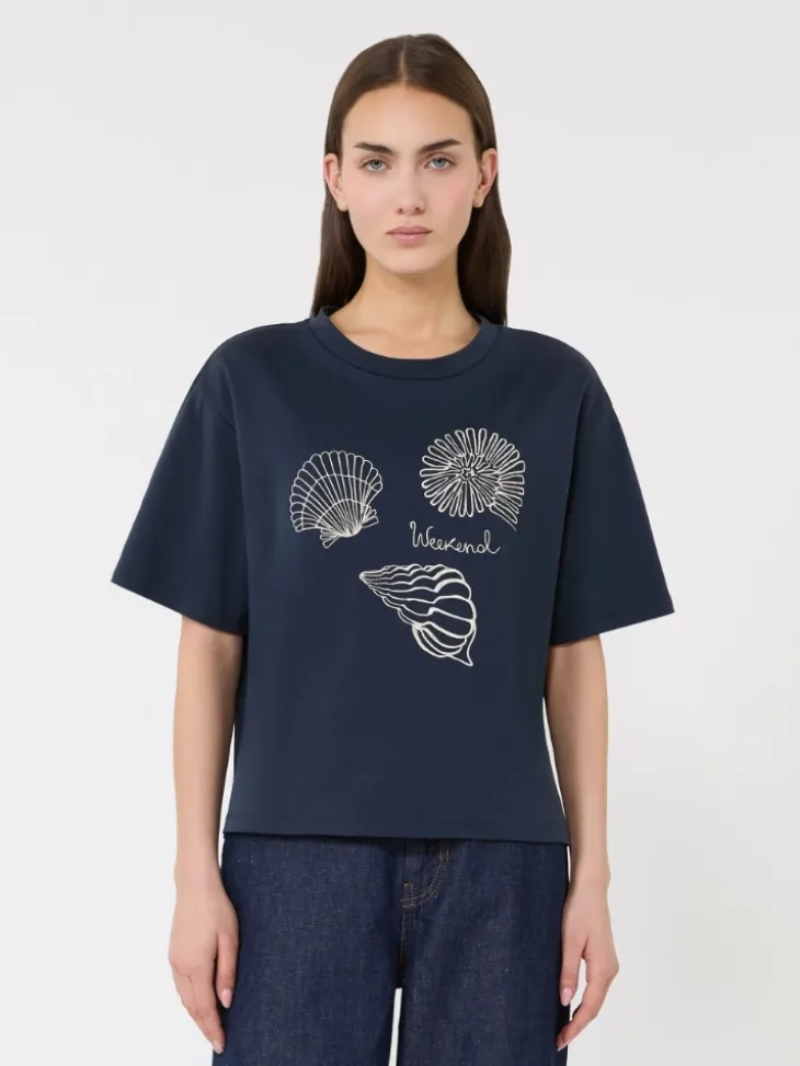 Printed cotton jersey T-shirt - NAVY