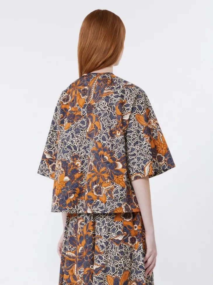 Printed cotton poplin blouse - NAVY