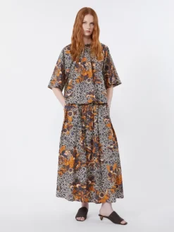 Printed cotton poplin blouse - NAVY