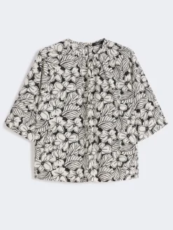 Printed cotton poplin blouse - BLACK