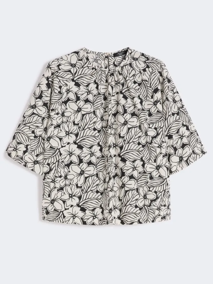 Printed cotton poplin blouse - BLACK