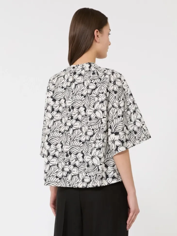 Printed cotton poplin blouse - BLACK