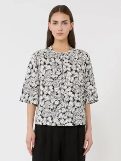 Printed cotton poplin blouse - BLACK