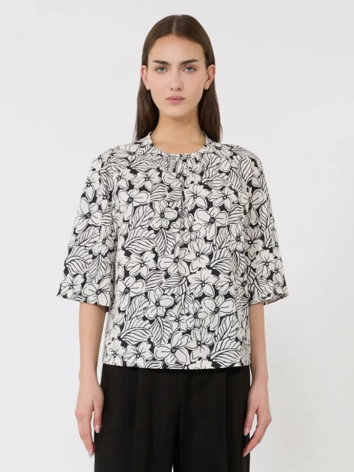 Printed cotton poplin blouse - BLACK