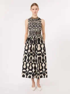 Printed cotton poplin dress - BLACK