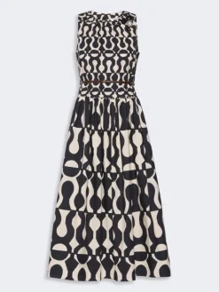 Printed cotton poplin dress - BLACK