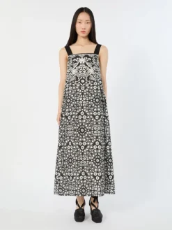 Printed cotton voile dress - BLACK