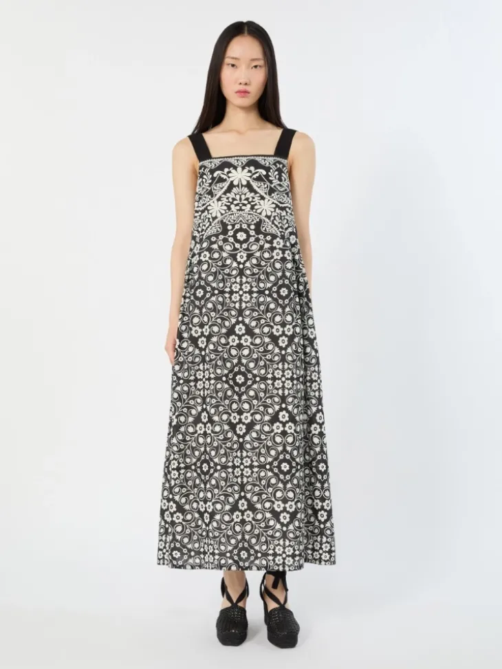 Printed cotton voile dress - BLACK