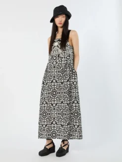 Printed cotton voile dress - BLACK