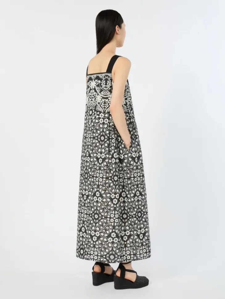 Printed cotton voile dress - BLACK